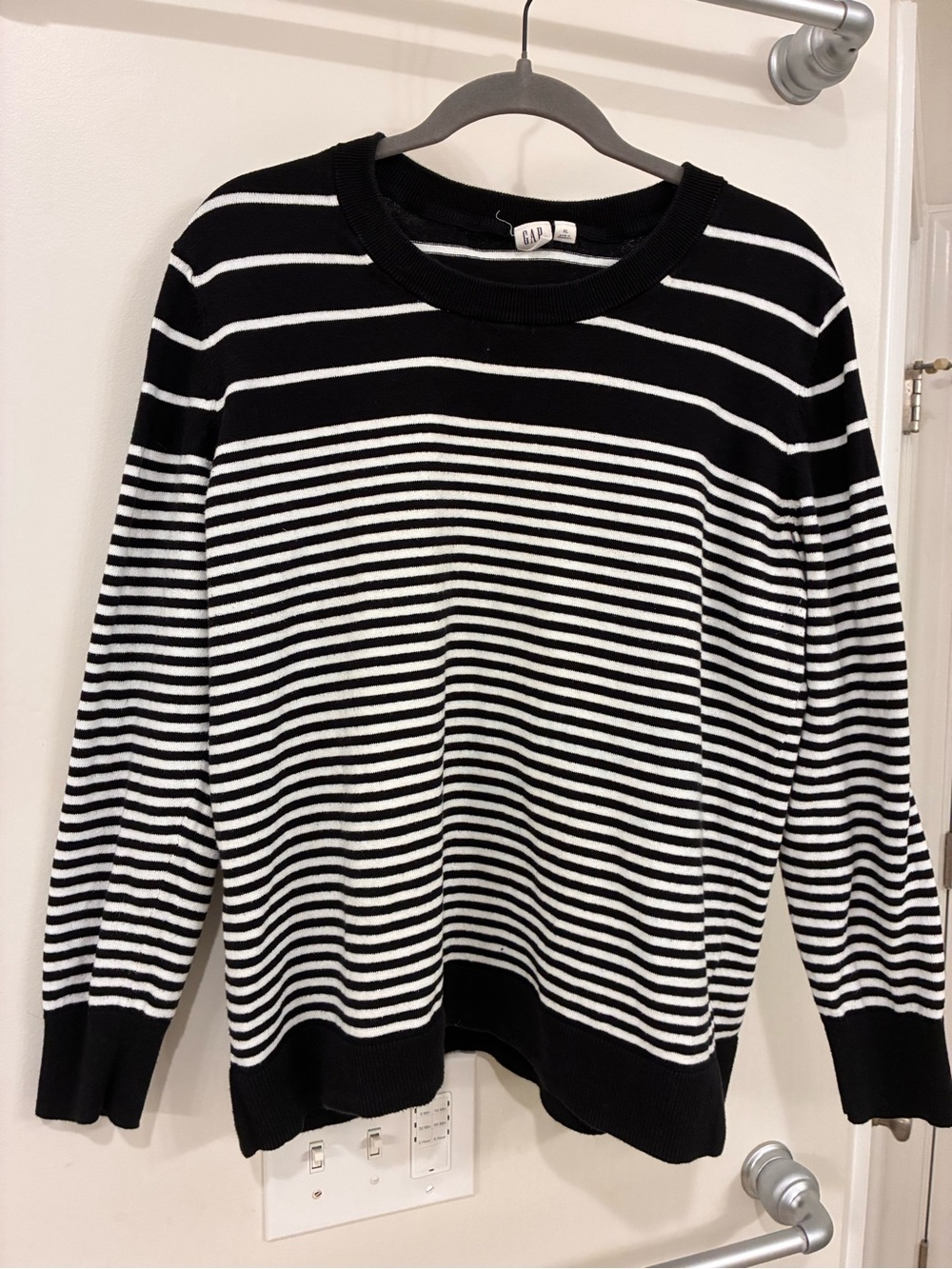 GAP Black and White Striped Crewneck Sweater